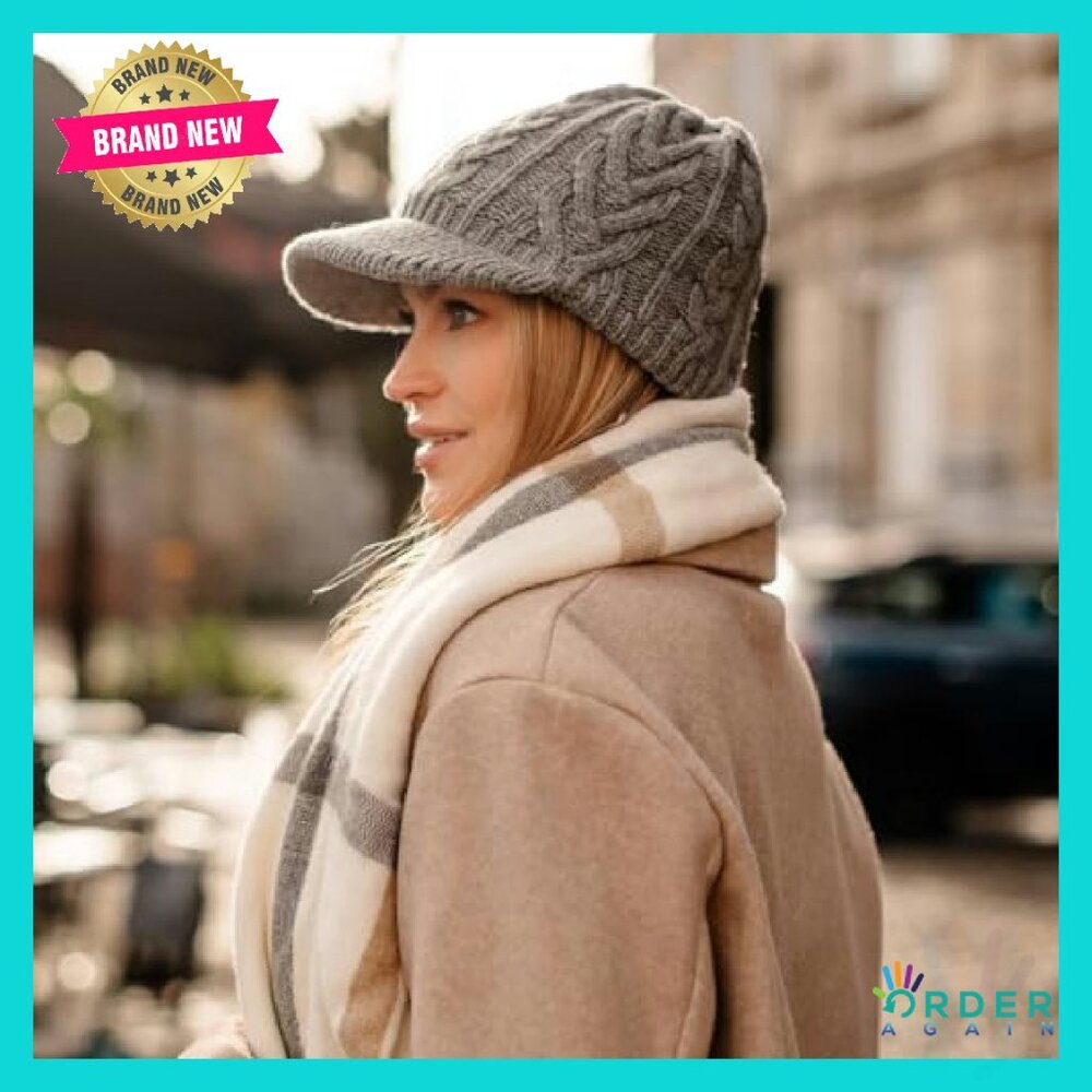 Oversized Wool Blend Cable Knit Visor Beanie Clas… - image 4